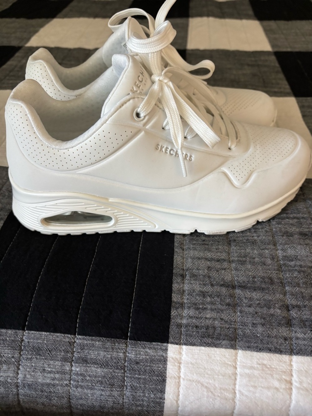 Skechers White Memory Foam Wide Fit Sneakers